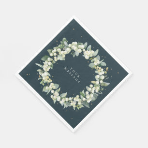 Dark Green Snowberry+Eucalyptus Christmas Wreath Napkin