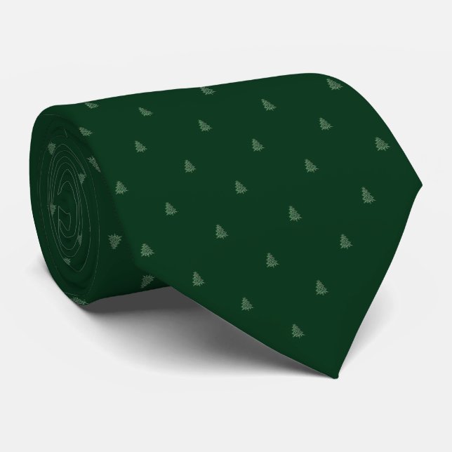 Dark Green Snowflake Christmas Tree Pattern Tie (Rolled)