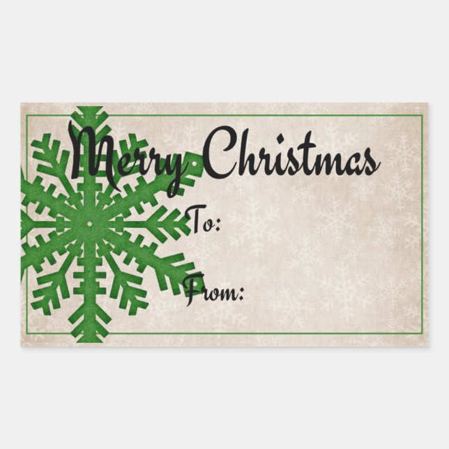 Dark Green Snowflake | Merry Christmas Gift Rectangular Sticker (Front)