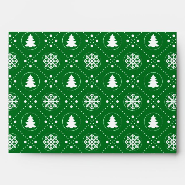 Dark Green Snowflakes Christmas Trees Pattern Envelope (Front)