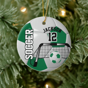Dark Green Soccer ⚽ Ball 2 - Personalise Ceramic Tree Decoration