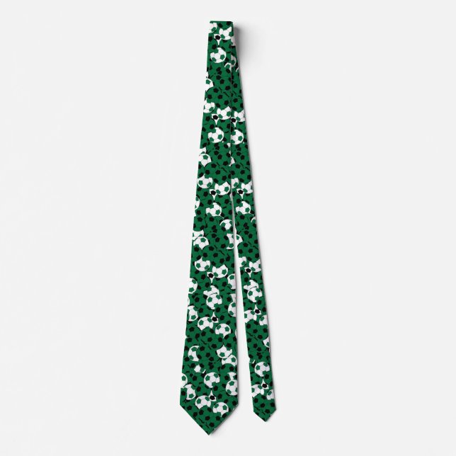 Dark Green ⚽ Soccer Ball Collage - Two Side Print Tie (Front)