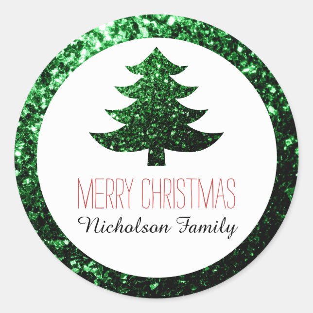 Dark Green sparkles Christmas tree Gift Tag (Front)