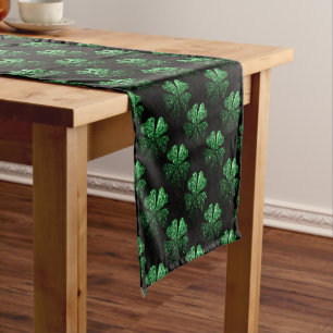 Dark Green sparkly Shamrock pattern on black Short Table Runner