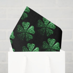 Dark Green sparkly Shamrock pattern on black Tissue Paper