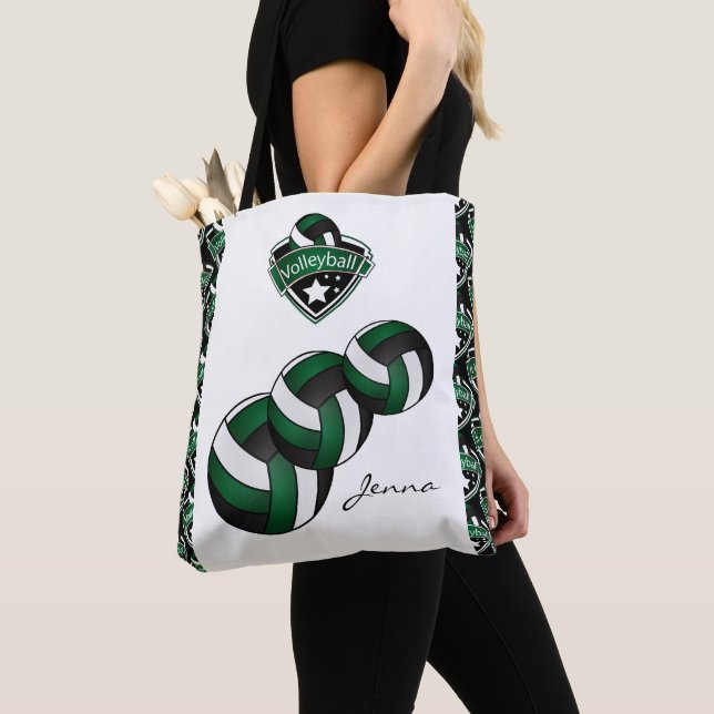 Dark Green Sport Volleyball Star | DIY Text Tote Bag (Close Up)
