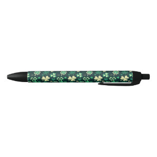 Dark green St Patrick lucky shamrock pattern Black Ink Pen