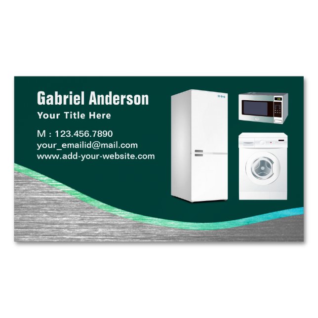 Dark Green Steel Home Appliances Repair Magnetic Business Card (Front)