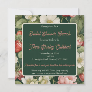 Dark Green Strawberries & Cream Bridal Shower  Invitation