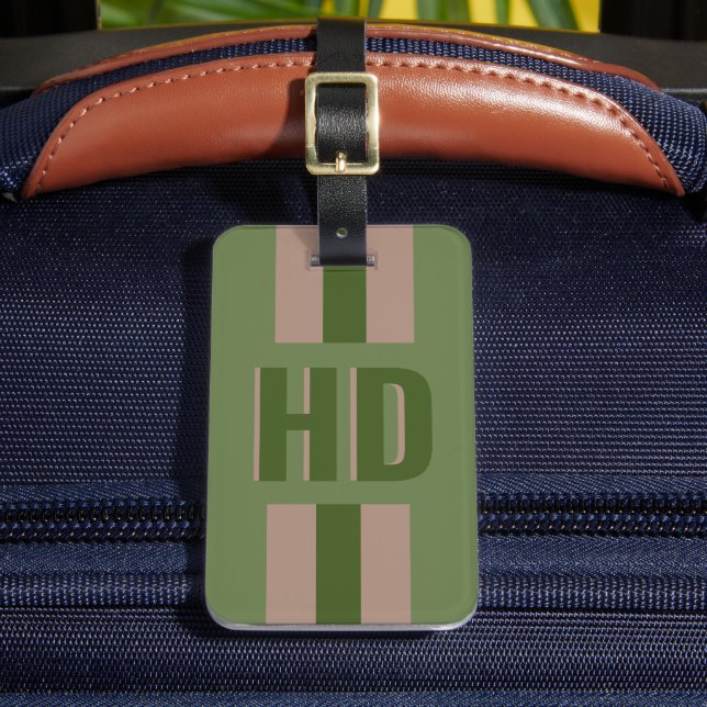 Dark Green striped Shadow monogrammed chic  Luggage Tag (Front Insitu 2)