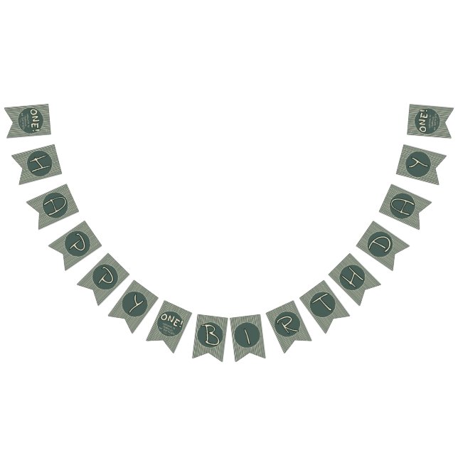 Dark Green Stripes 1st Birthday Bunting (All)
