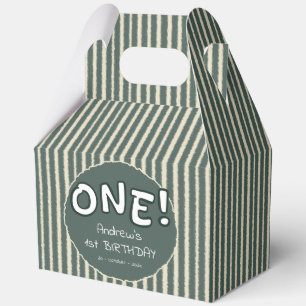 Dark Green Stripes 1st Birthday Favour Box