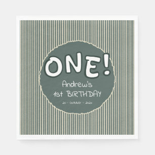 Dark Green Stripes 1st Birthday Napkin