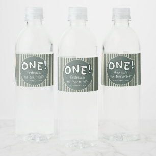 Dark Green Stripes 1st Birthday Water Bottle Label