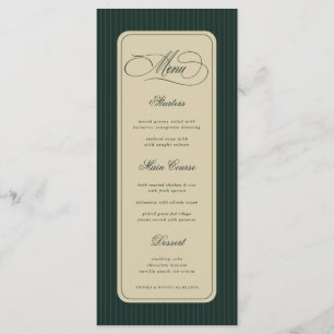 Dark Green Stripes Vintage Old Money Retro Wedding Menu