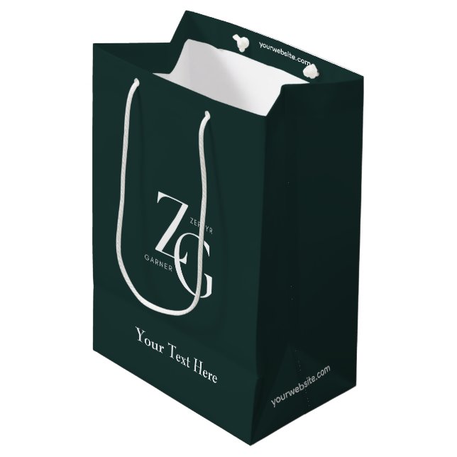 Dark Green Stylish Modern Minimalist Business Medium Gift Bag (Front Angled)