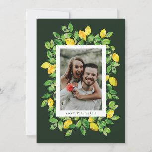 Dark Green Summer Lemons and Foliage Photo Save The Date