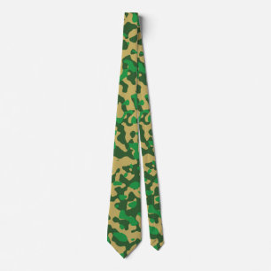 Dark Green, Tan, and Green Camouflage Pattern Tie