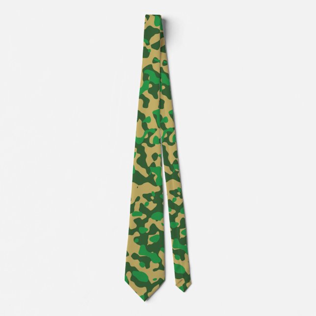 Dark Green, Tan, and Green Camouflage Pattern Tie (Front)