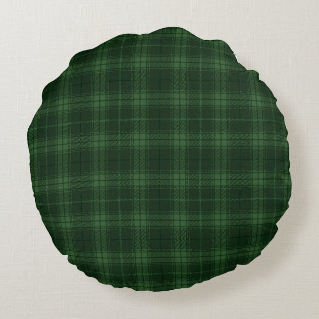Dark Green Tartan Plaid Scottish Pattern Round Cushion (Back)