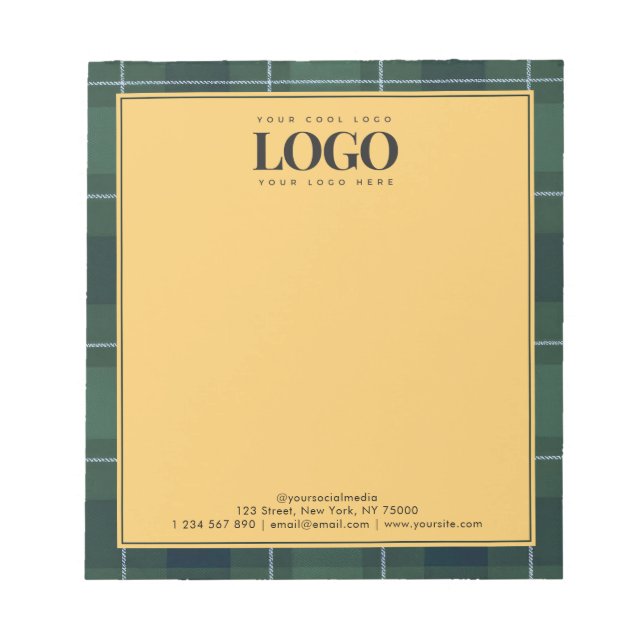 Dark Green Tartan Polo Plaid Business Logo Text Notepad (Front)