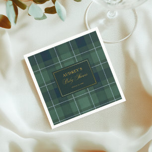 Dark Green Tartan Polo Plaid Vintage Baby Shower Napkin