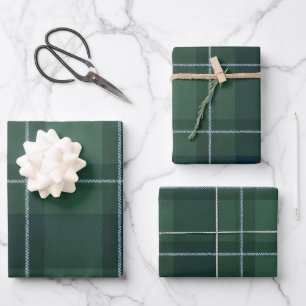 Dark Green Tartan Polo Plaid Vintage Christmas Wrapping Paper Sheet