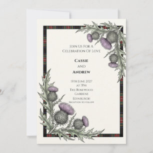 Dark Green Tartan Thistle Scottish Wedding Invitat Invitation