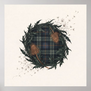 Dark Green Tartan Thistle Wreath Scottish Poster