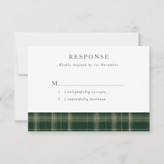 Dark Green Tartan Wedding RSVP Card