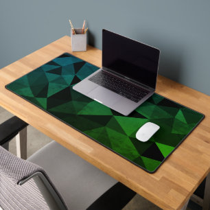 Dark green teal black geometric mesh pattern desk mat