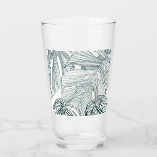 dark green & teal monstera leaves & lilies contour glass