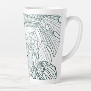 dark green & teal monstera leaves & lilies contour latte mug