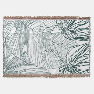 dark green & teal monstera leaves & lilies contour throw blanket