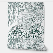 dark green & teal monstera leaves & lilies contour
