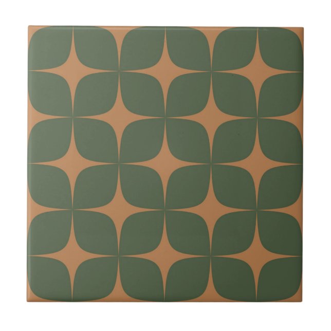 Dark Green & Terracotta Mid-Century Modern Vintage Tile (Front)