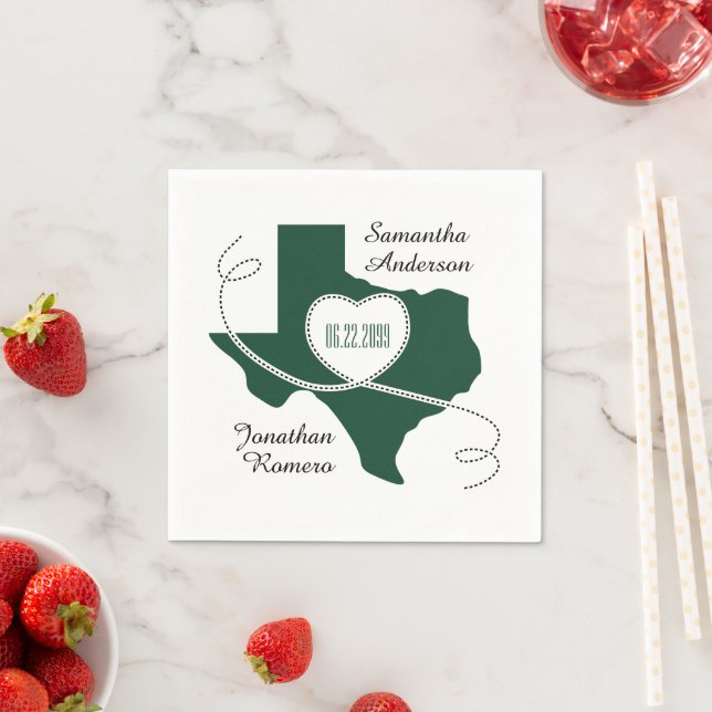 Dark Green Texas Curling Ribbon Wedding Date Napkin (Insitu)