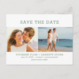 Dark Green Text 3 Photo Wedding Save the Date Announcement Postcard