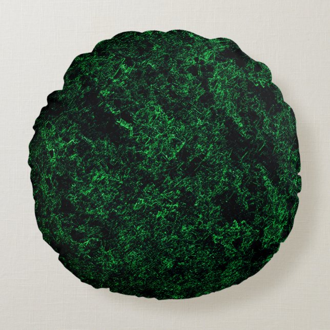 Dark green texture, destroyed or corroded sponge round cushion (Front)