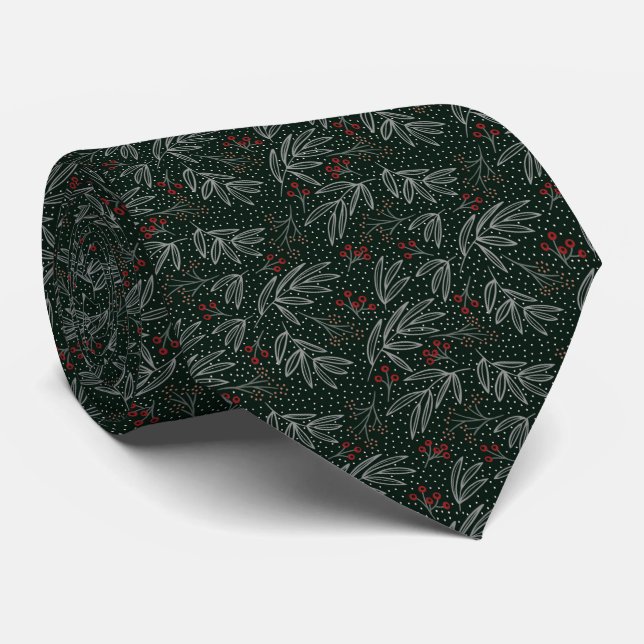 Dark Green Tie with A Victorian Christmas Vibe (Rolled)