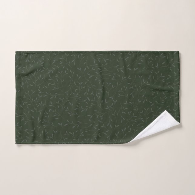 Dark Green Tone on Tone Botanical Vine Pattern Bath Towel Set (Hand Towel)