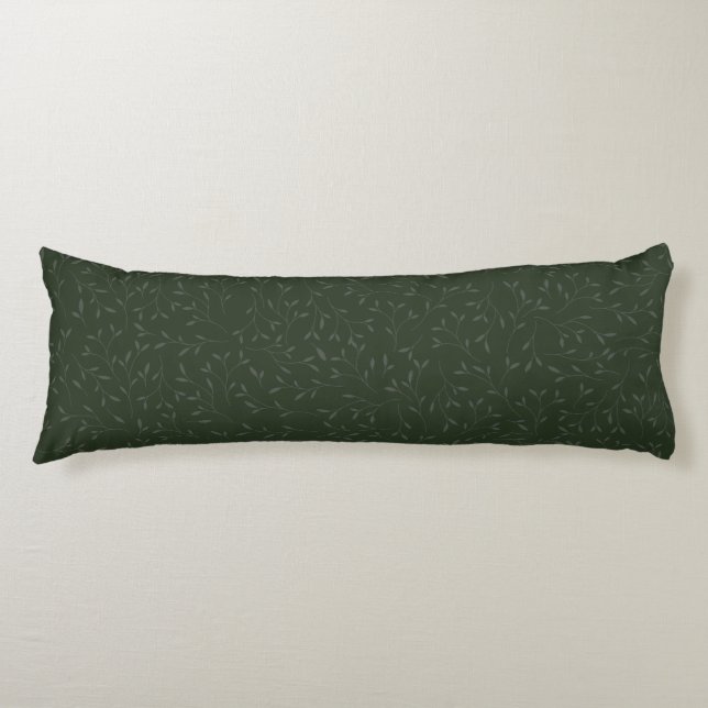 Dark Green Tone on Tone Botanical Vine Pattern Body Cushion (Front)