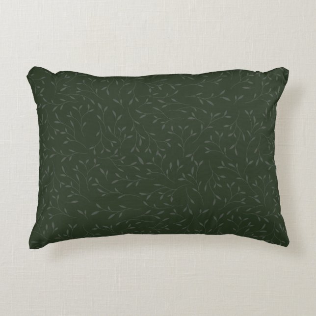 Dark Green Tone on Tone Botanical Vine Pattern Decorative Cushion (Front)