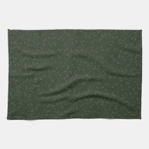 Dark Green Tone on Tone Botanical Vine Pattern Tea Towel