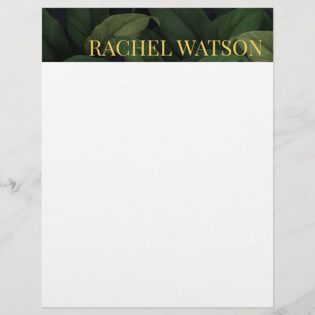 Dark Green Tropical Leaves Custom Letterhead (Front)