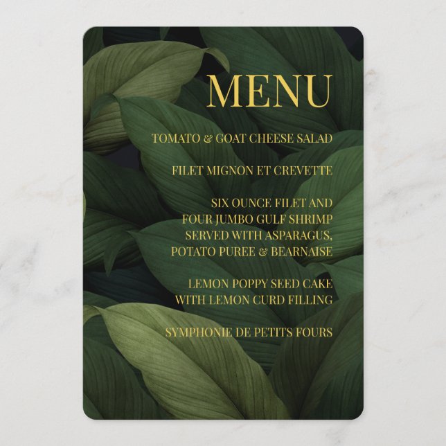 Dark Green Tropical Leaves Menu (Front)
