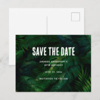 Dark Green Tropical Leaves Pattern Save the Date