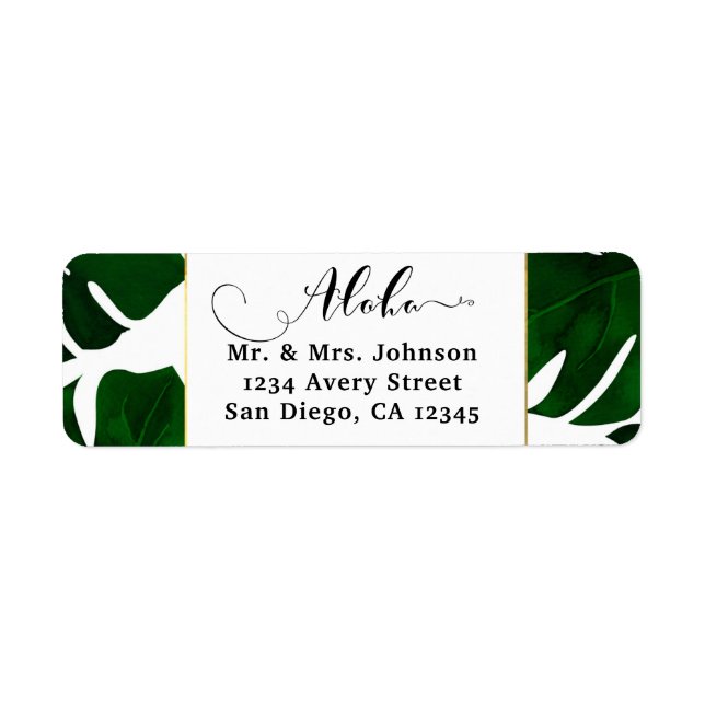 Dark Green Tropical Leaves White & Gold Wedding (Front)