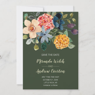 Dark Green Vintage Botanical Cottagecore Wedding Save The Date