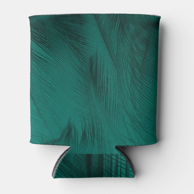 Dark Green Vintage Feather Texture Can Cooler (Front)